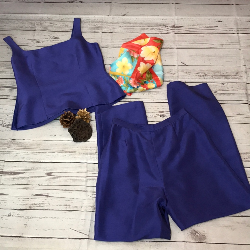Maggie London Petites 100% 2 Pc Silk Pant Set